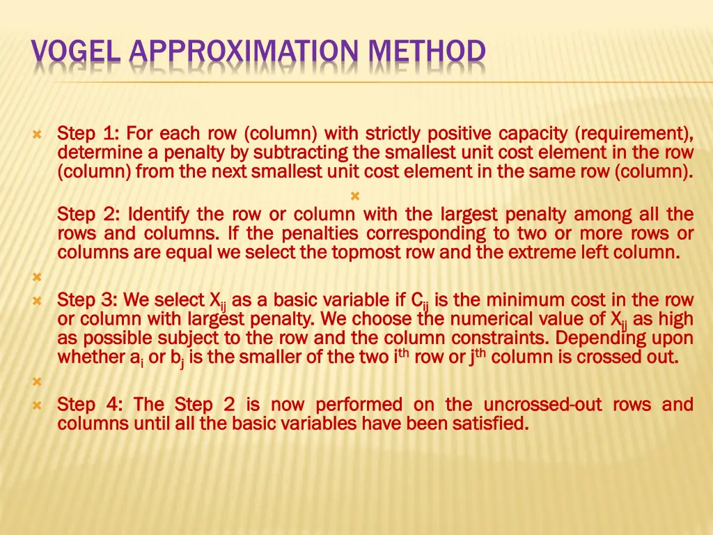 vogel approximation method