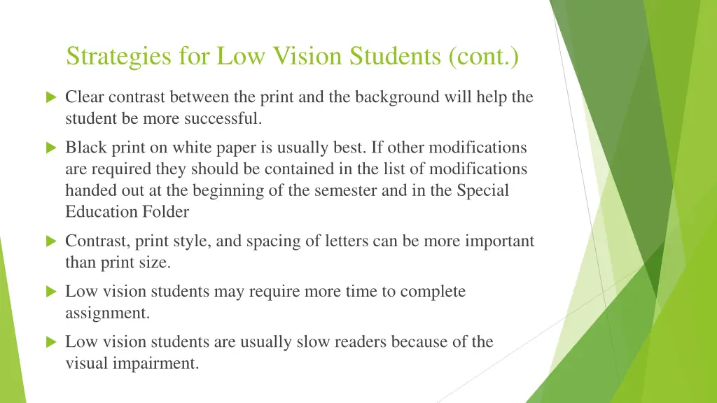 strategies for low vision students cont