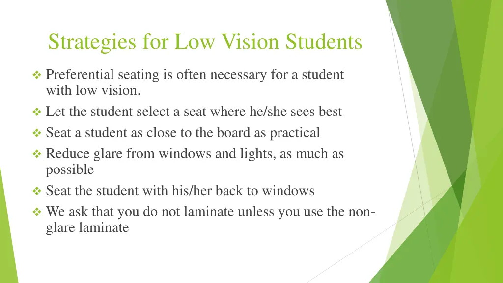 strategies for low vision students