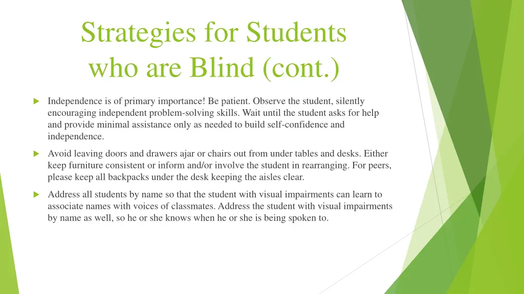 strategies for students who are blind cont 2