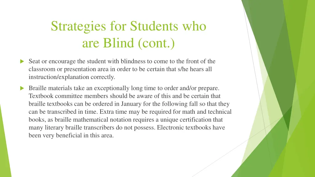 strategies for students who are blind cont