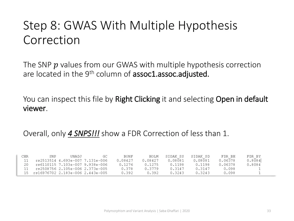 step 8 gwas with multiple hypothesis correction