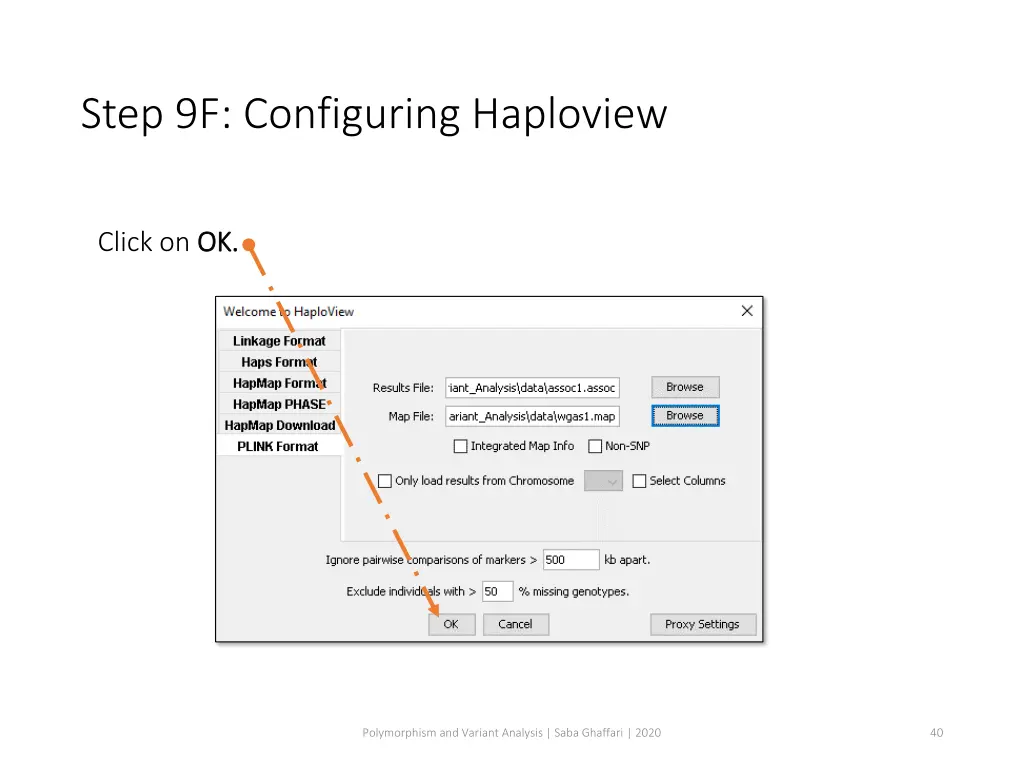 step 9f configuring haploview