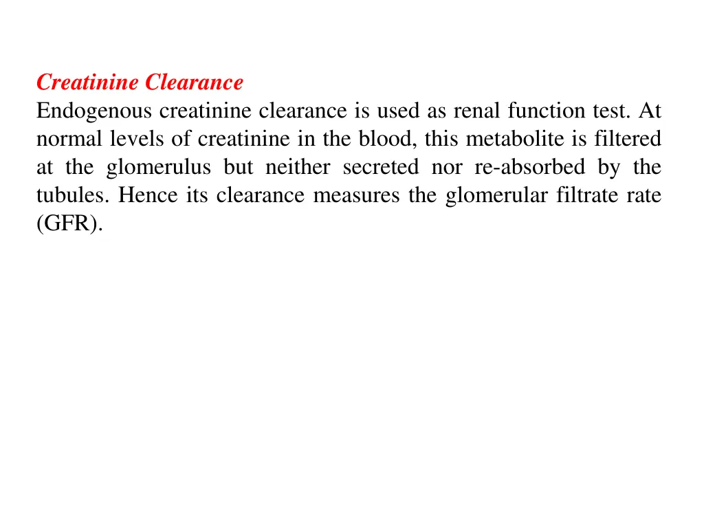 creatinine clearance endogenous creatinine