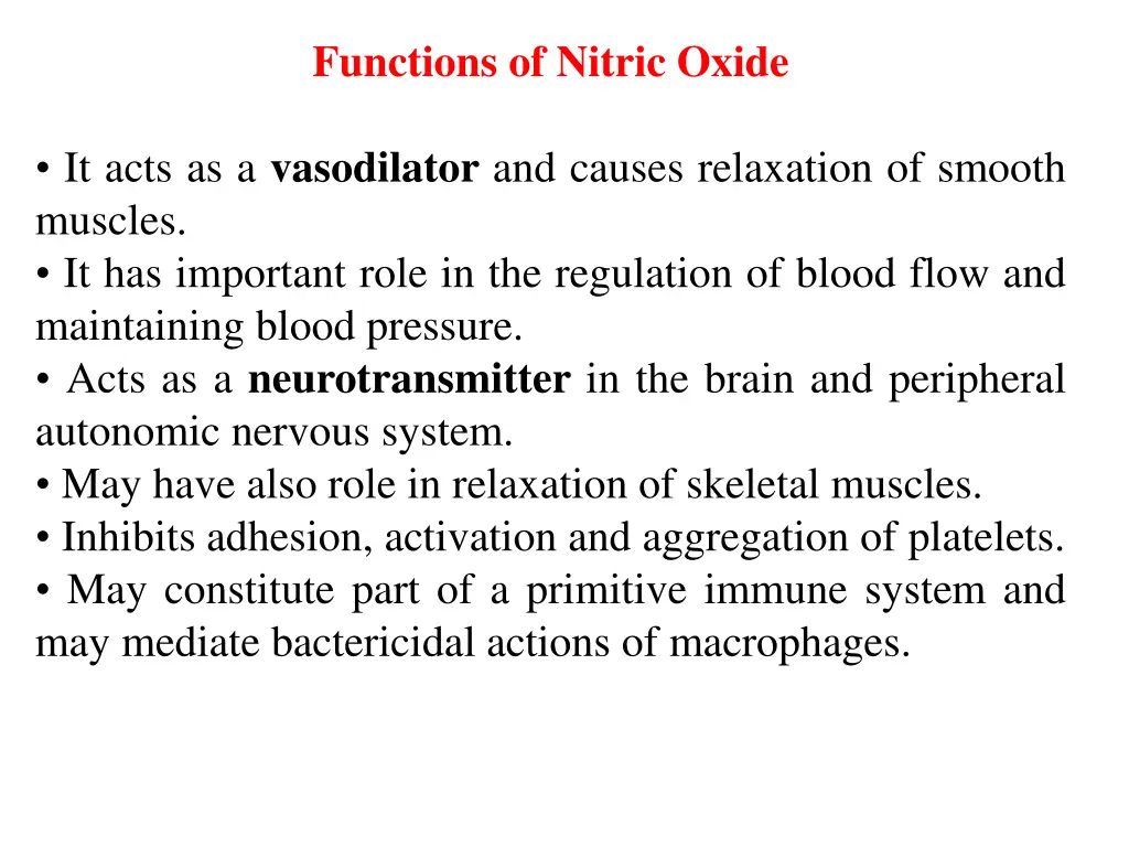 functions of nitric oxide