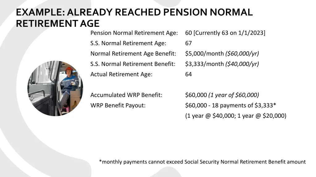 example already reached pension normal retirement