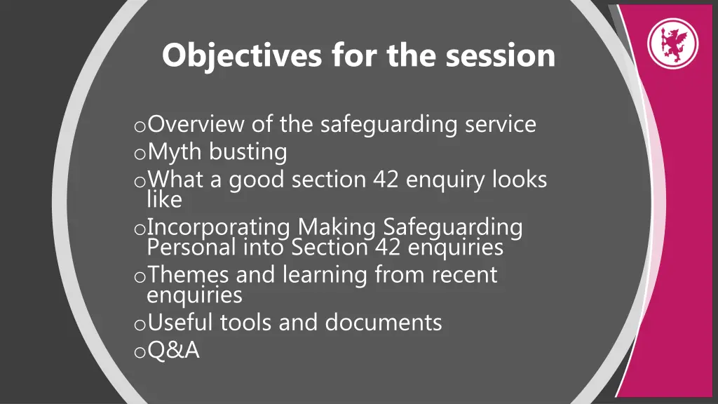 objectives for the session