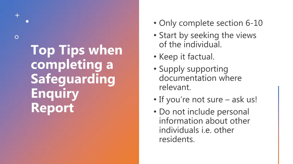 top tips when completing a safeguarding enquiry