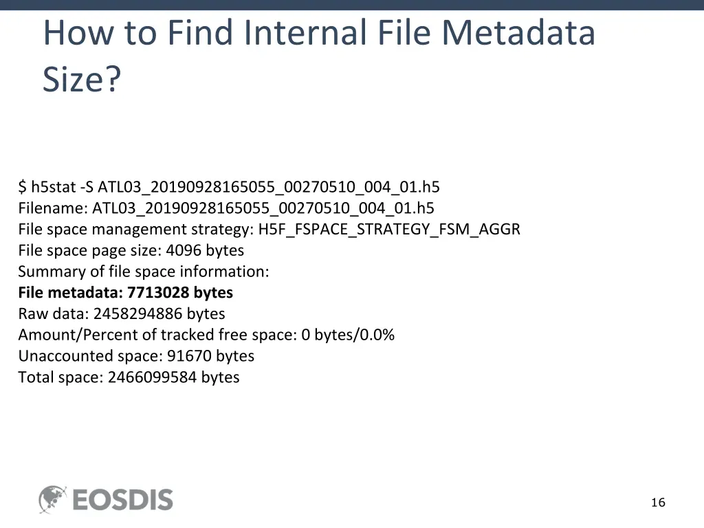 how to find internal file metadata size