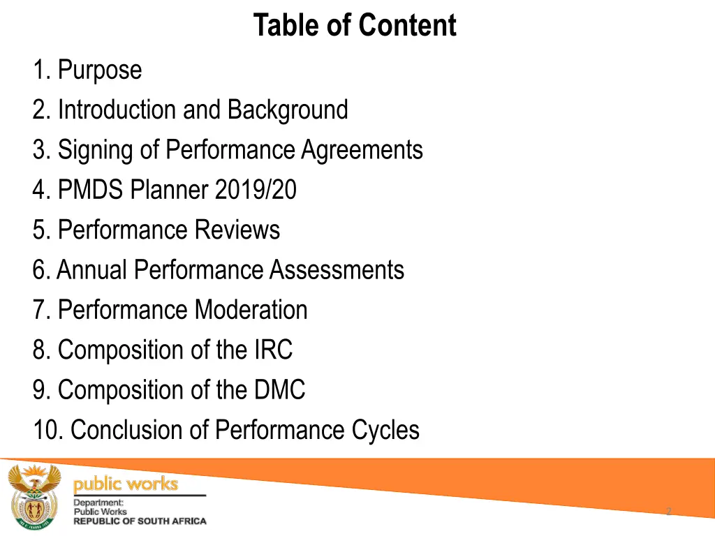 table of content