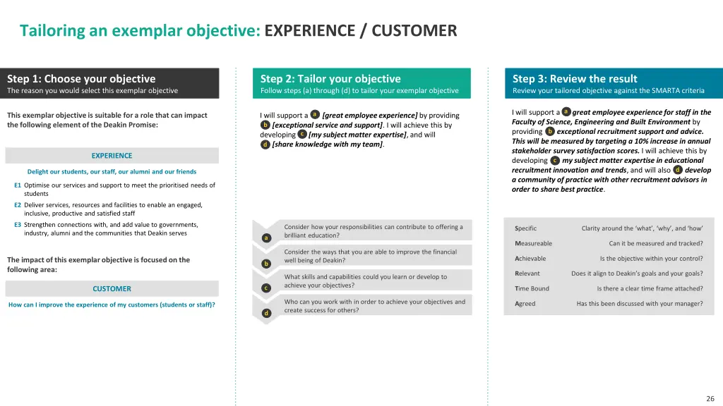 tailoring an exemplar objective experience 1