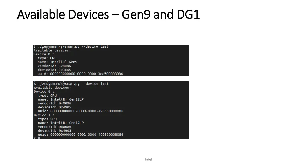 available devices available devices gen9 and dg1