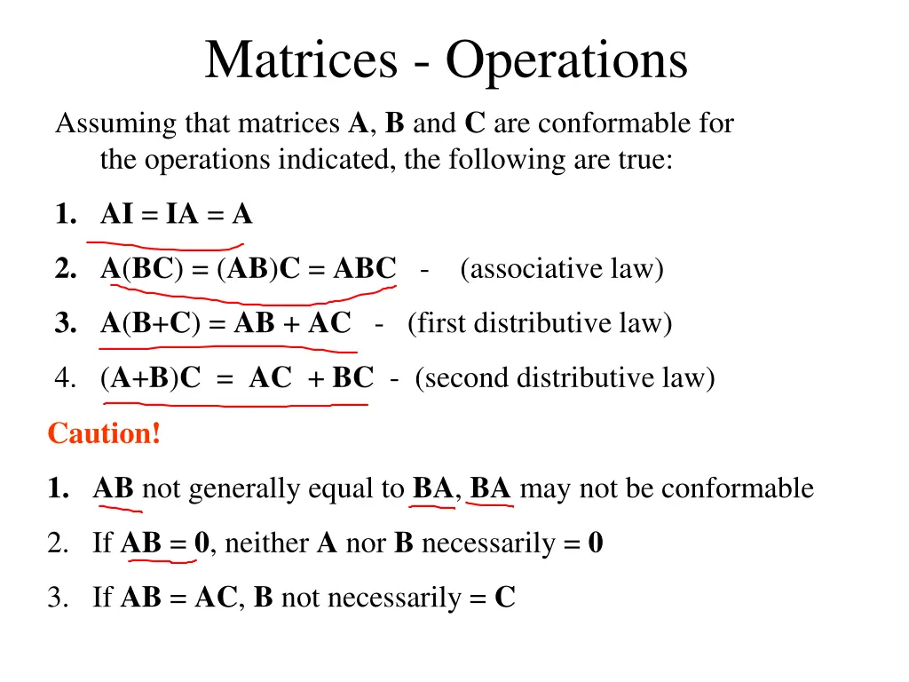 matrices operations assuming that matrices