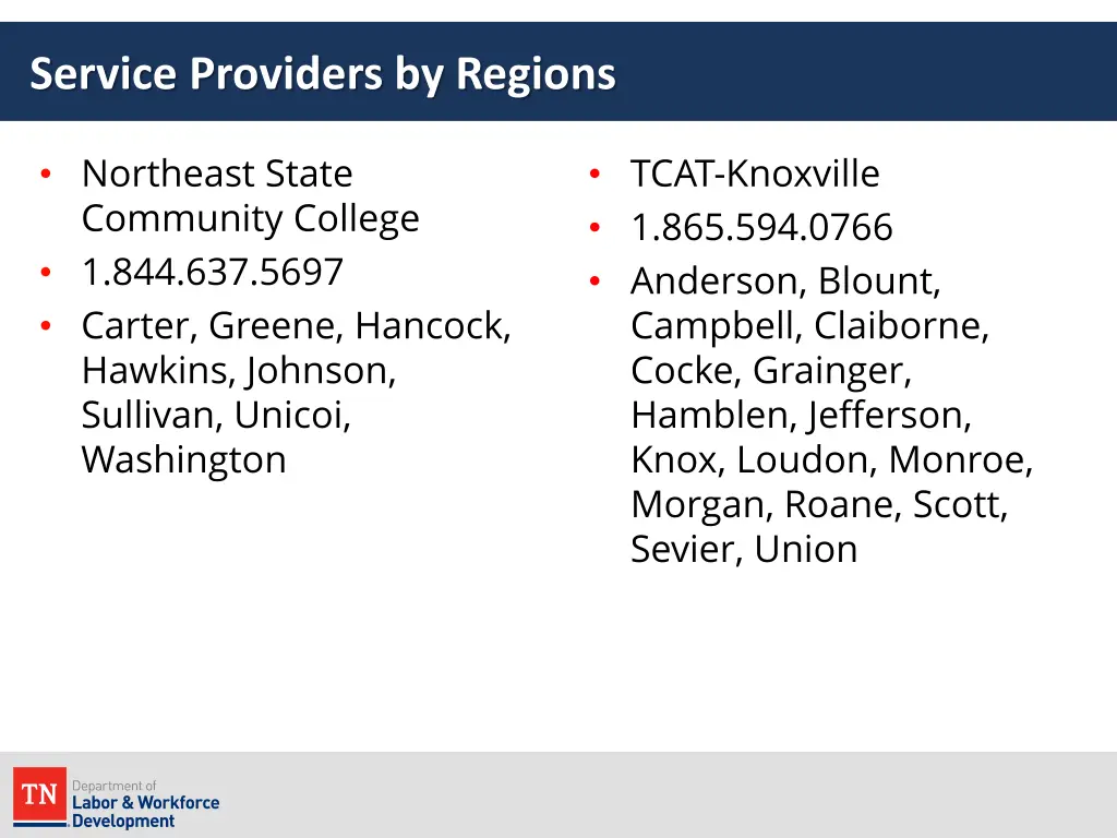 service providers by regions