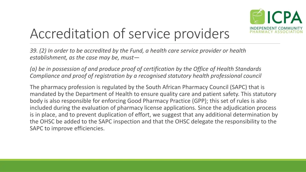 accreditation of service providers