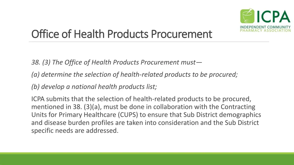 office of health products procurement office