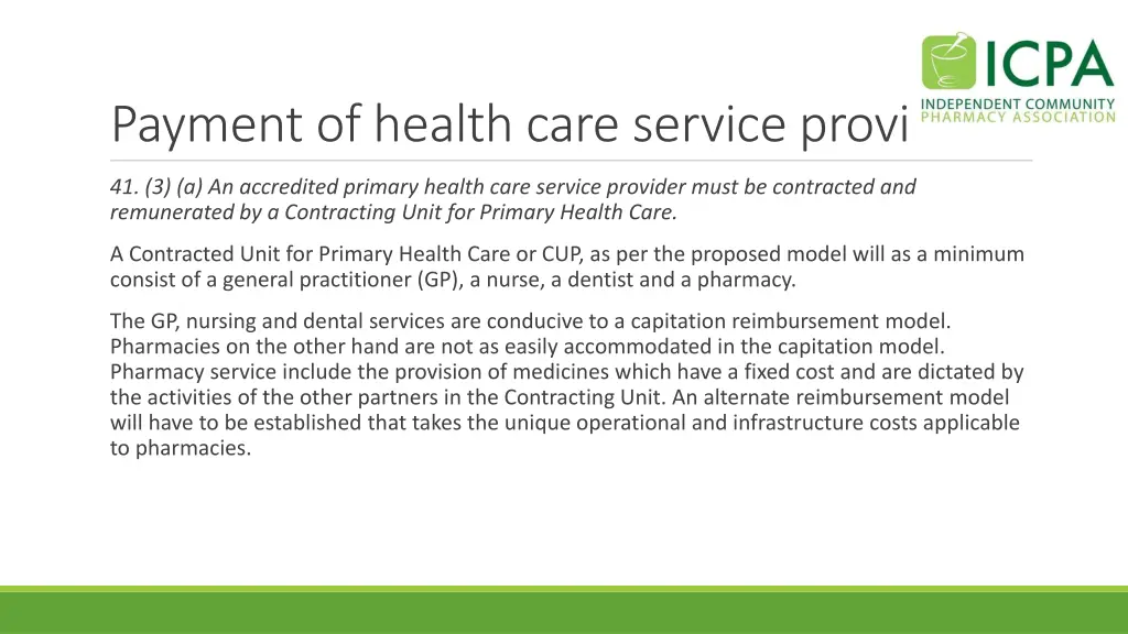 payment of health care service providers