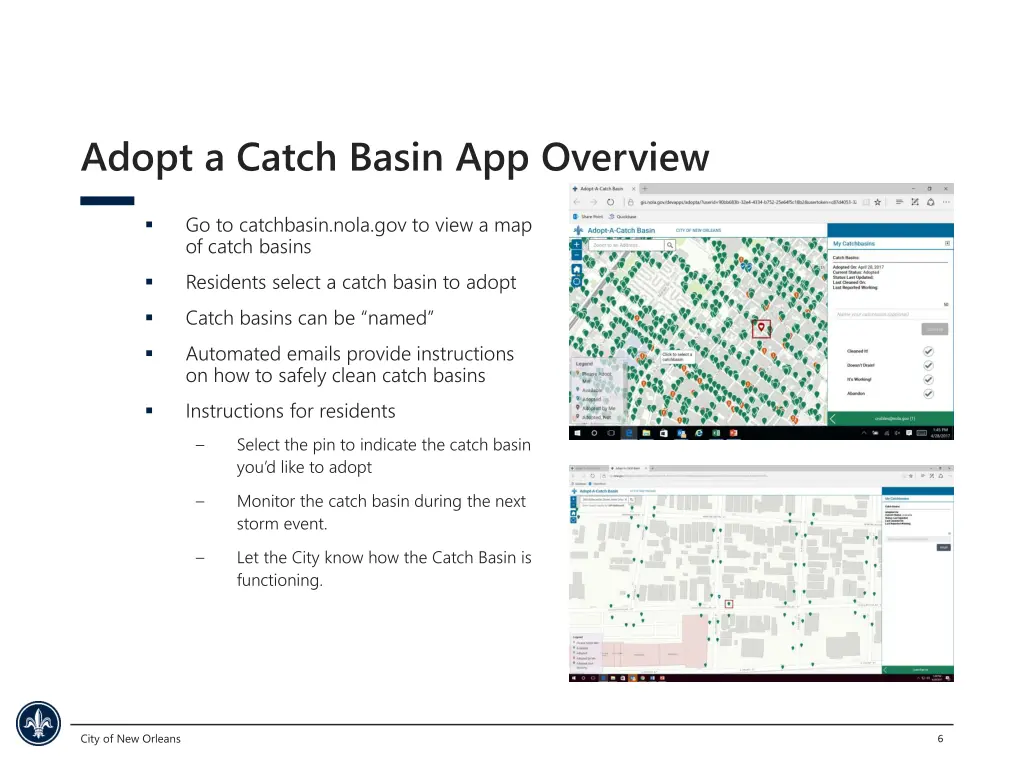 adopt a catch basin app overview