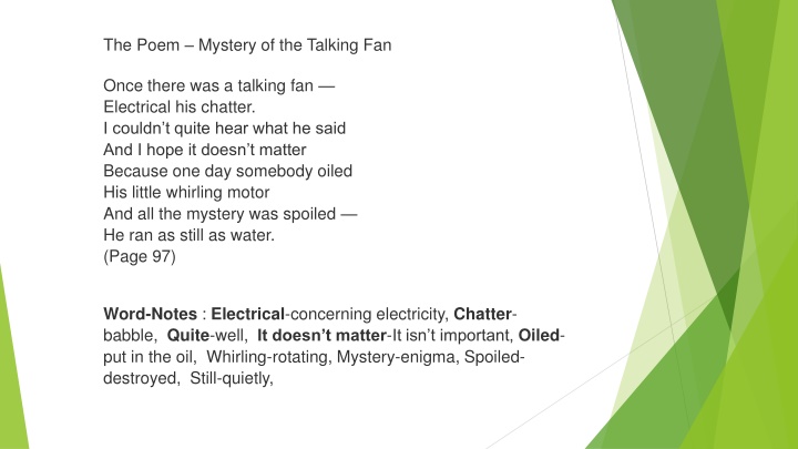 the poem mystery of the talking fan