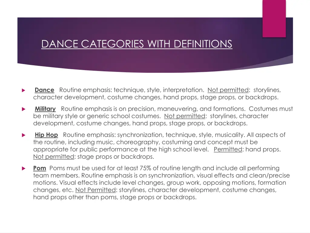 dance categories with definitions