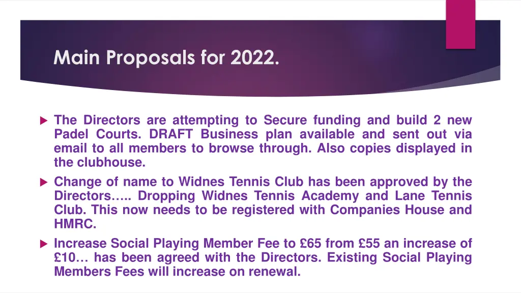 main proposals for 2022