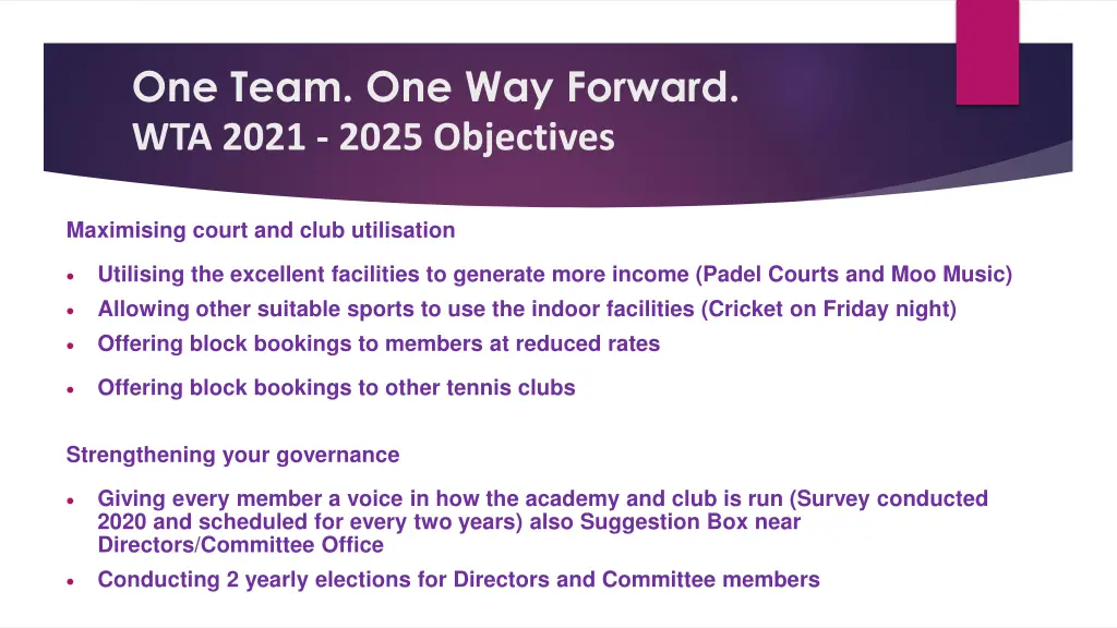 one team one way forward wta 2021 2025 objectives 1