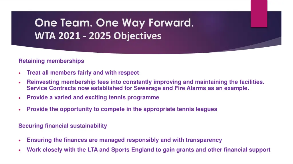 one team one way forward wta 2021 2025 objectives