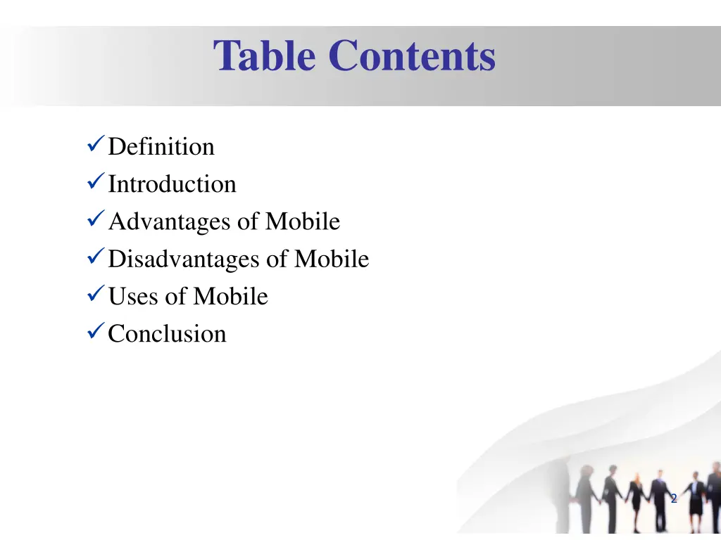 table contents