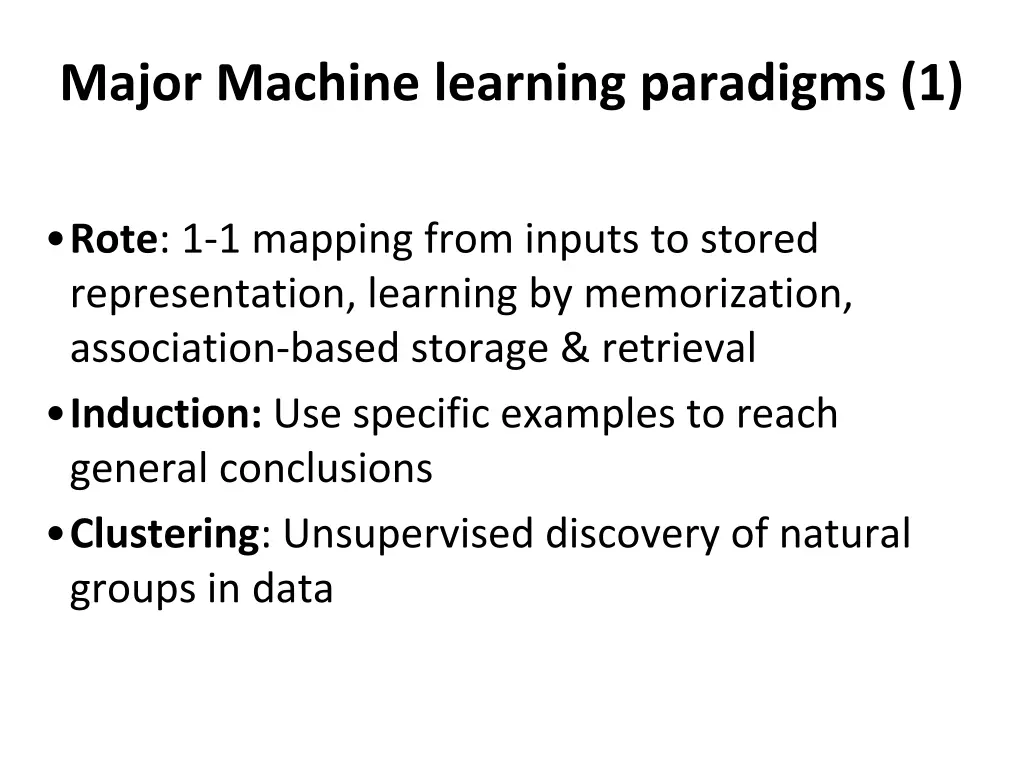 major machine learning paradigms 1