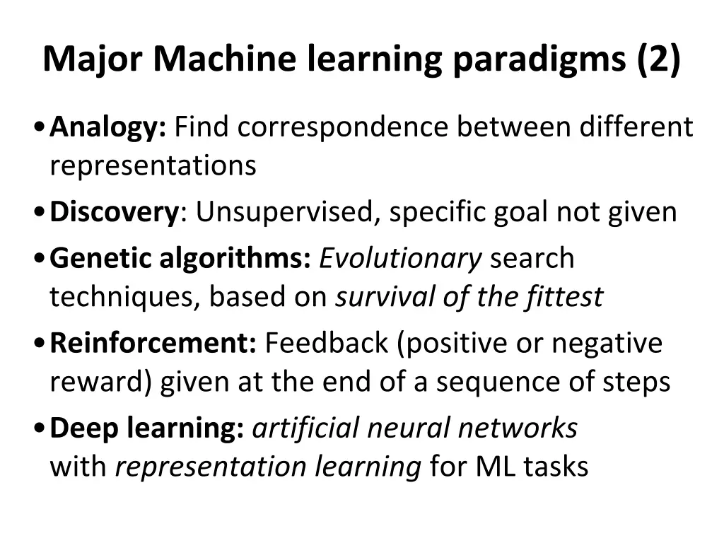 major machine learning paradigms 2