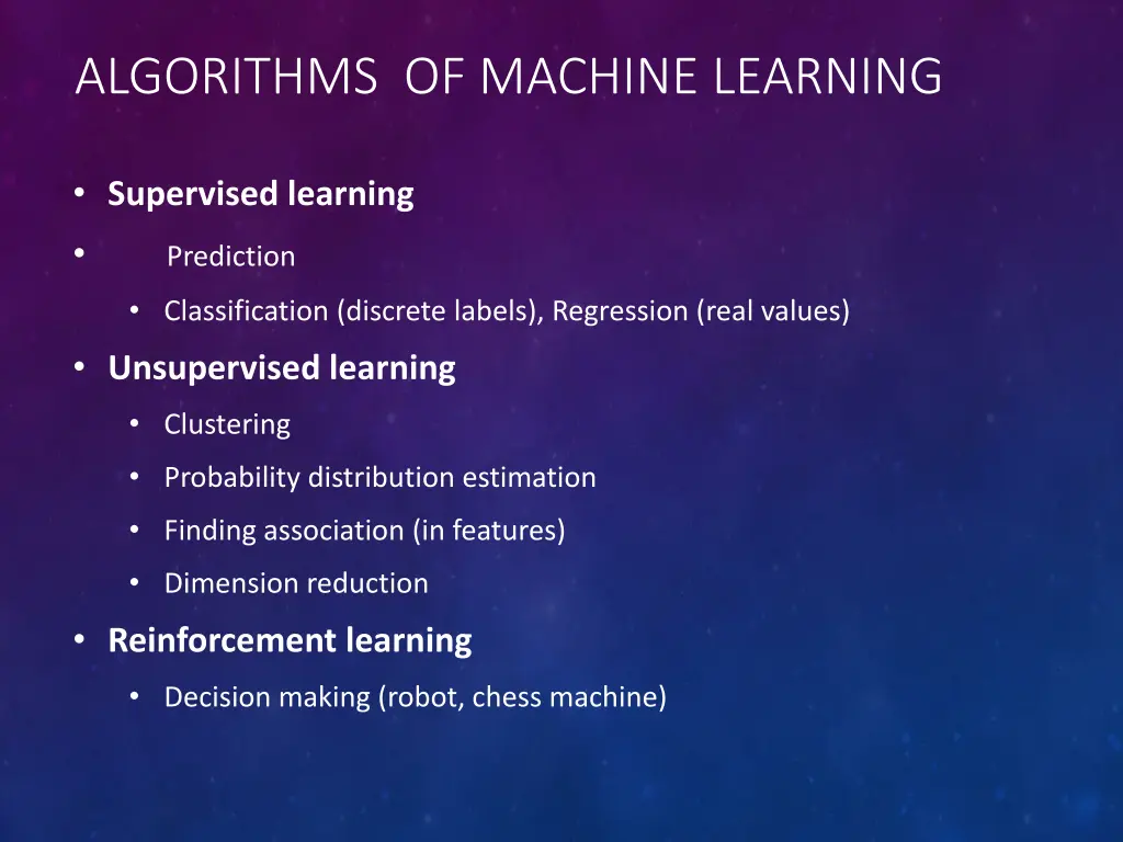 algorithms of machine learning