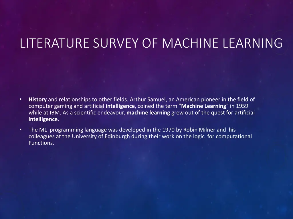 literature survey of machine learning