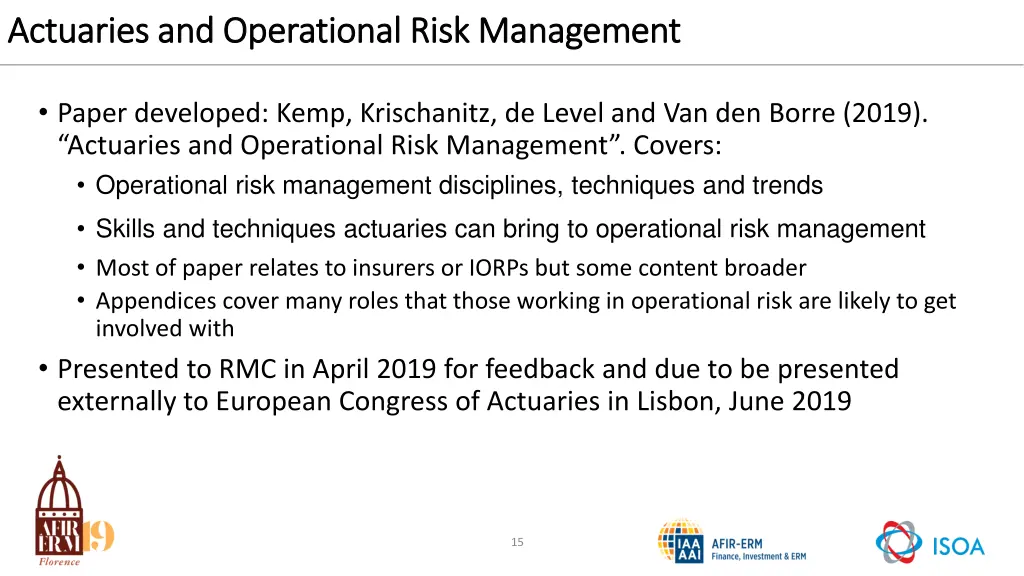 actuaries and operational risk management