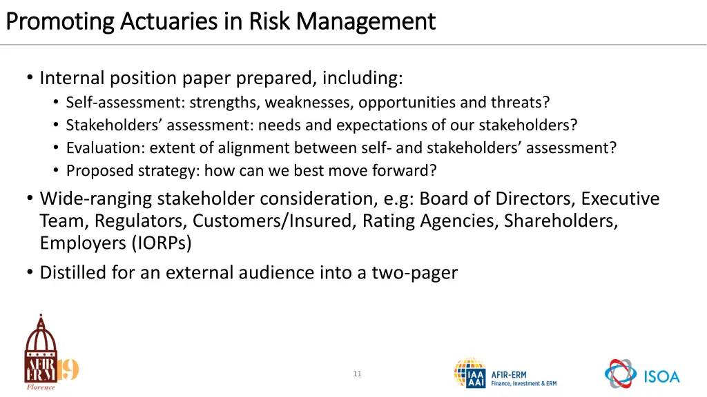 promoting actuaries in risk management promoting