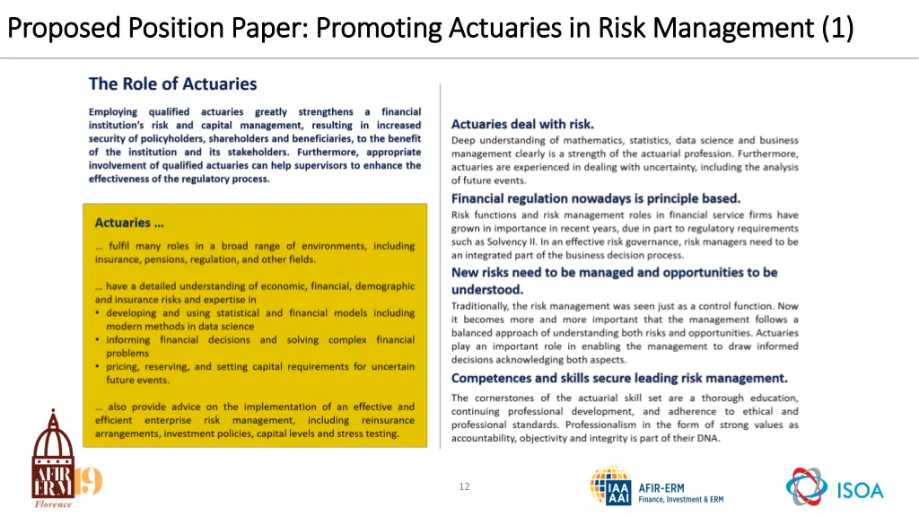 proposed position paper promoting actuaries