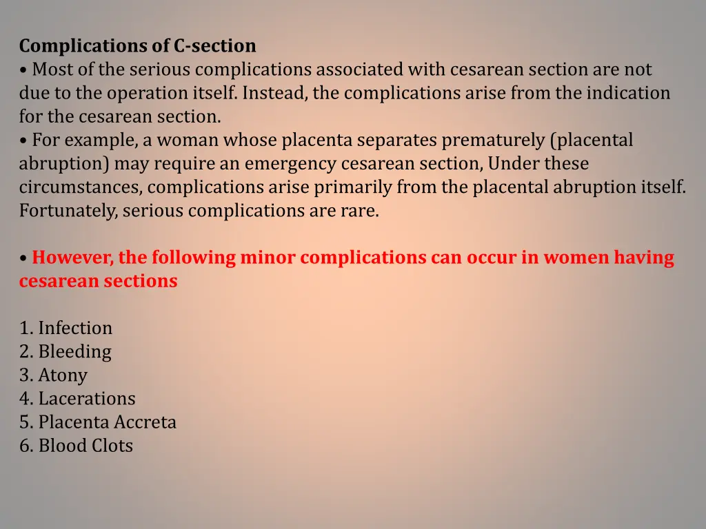 complications of c section most of the serious