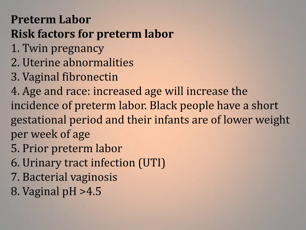 preterm labor risk factors for preterm labor