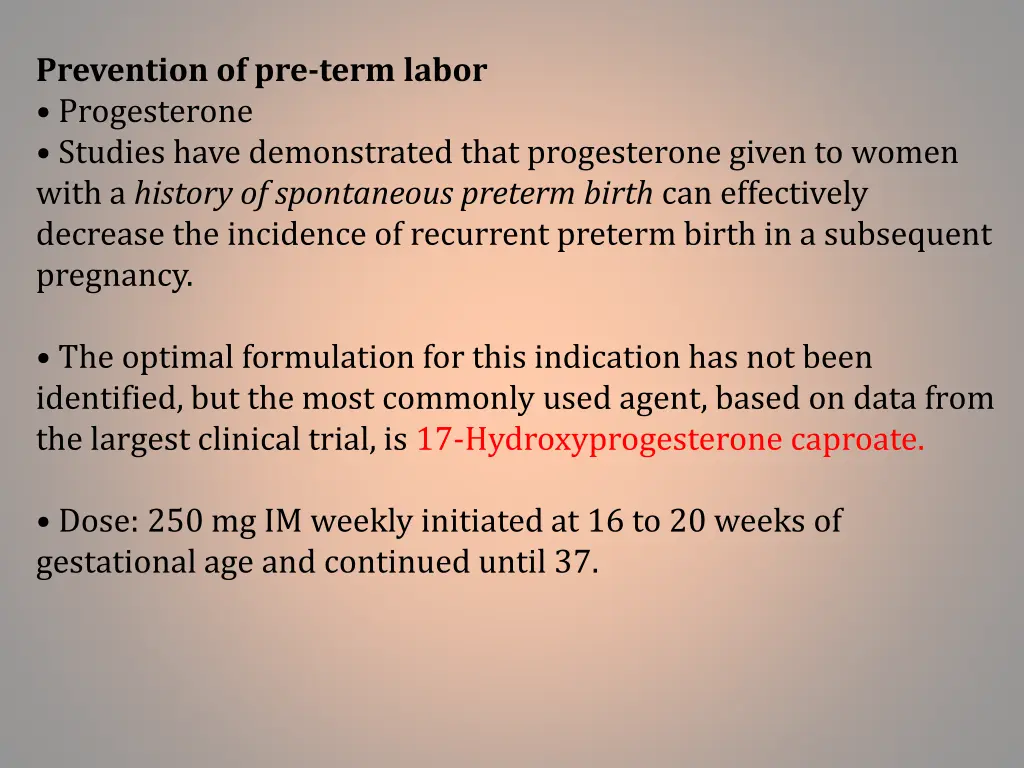 prevention of pre term labor progesterone studies