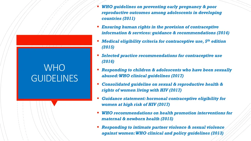 who guidelines on preventing early pregnancy poor