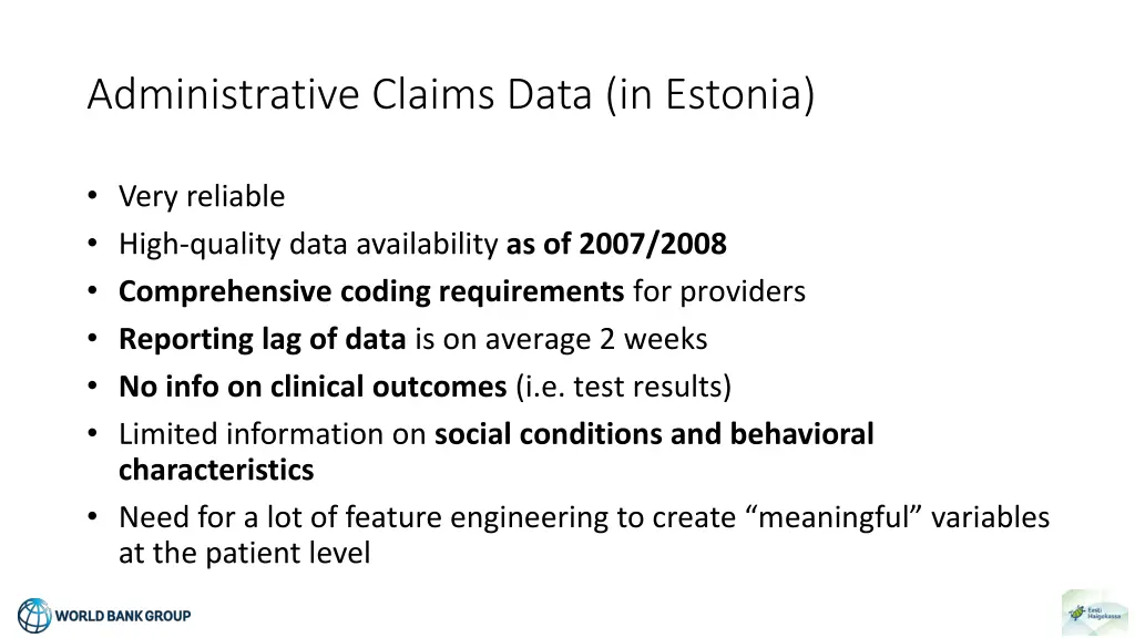 administrative claims data in estonia