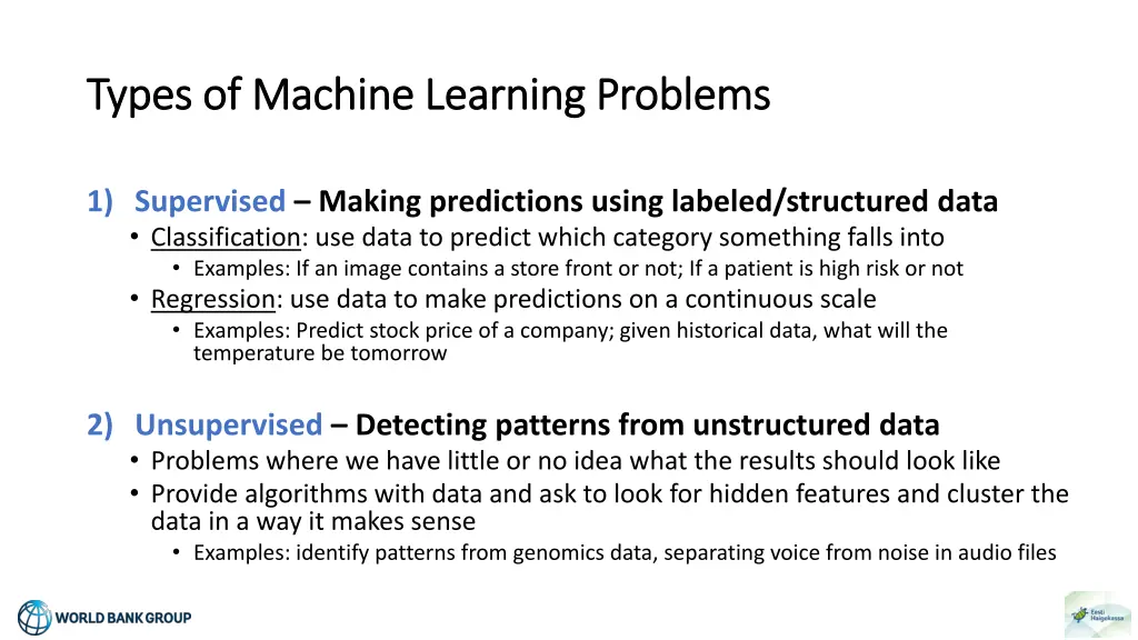 types of machine learning problems types