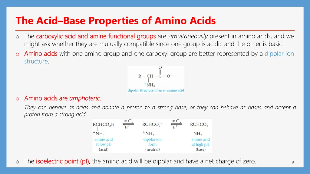 the acid base properties of amino acids