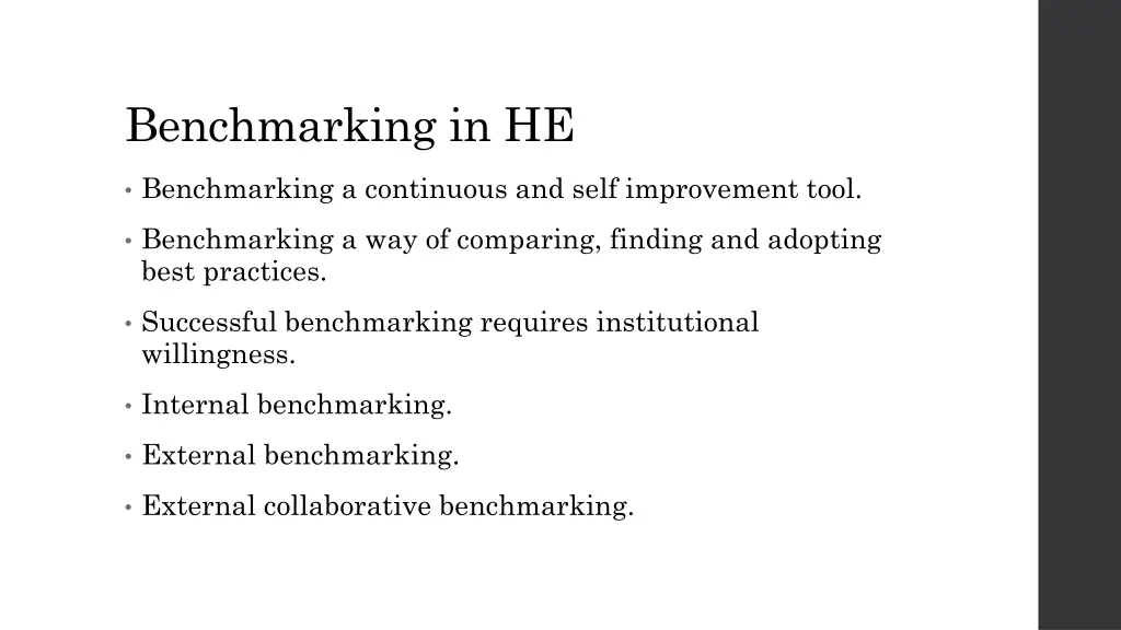 benchmarking in he 1