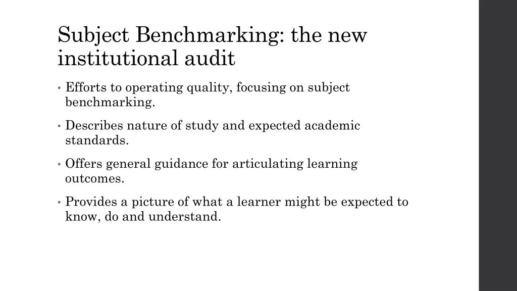 subject benchmarking the new institutional audit 1