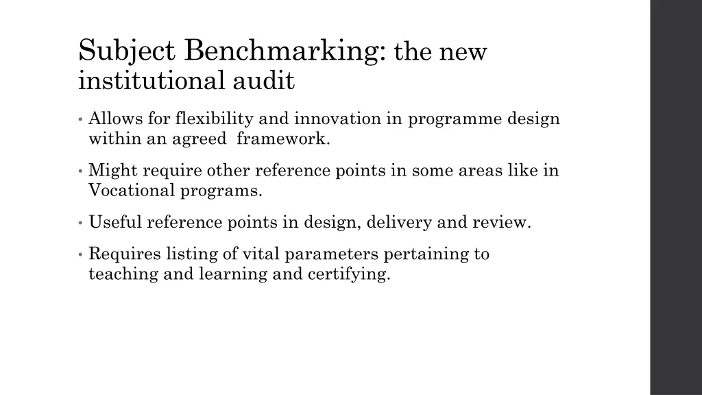 subject benchmarking the new institutional audit 2