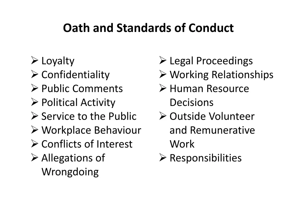 oath and standards of conduct