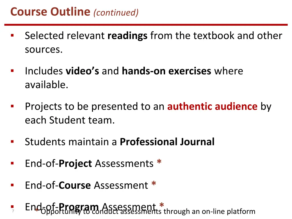 course outline continued