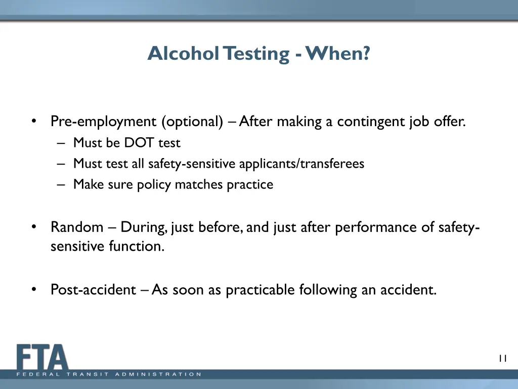 alcohol testing when