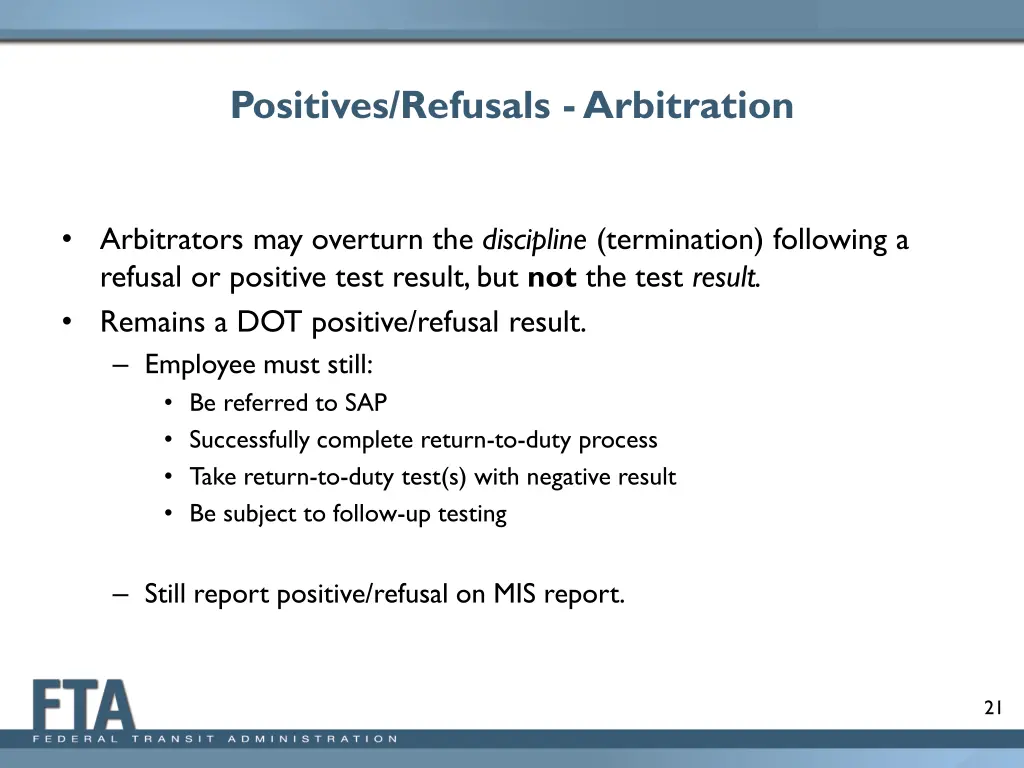 positives refusals arbitration