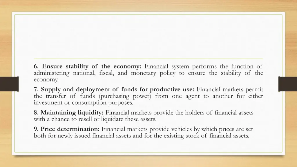 6 ensure stability of the economy financial